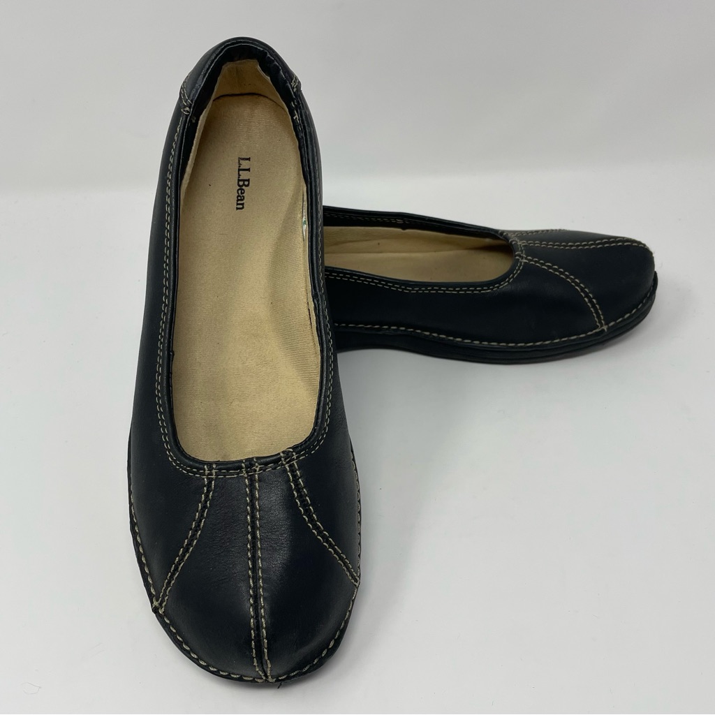 Ll Bean Leather Market Street Comfort Skimmers Black Shoes Women's Size 8